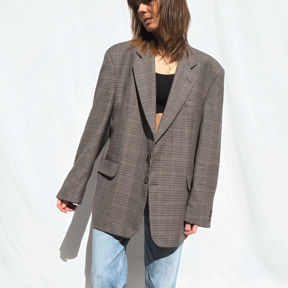 VINTAGE CHECK HOUNDSTOOTH OVERSIZE MENS BLAZER - Picture 3 of 4